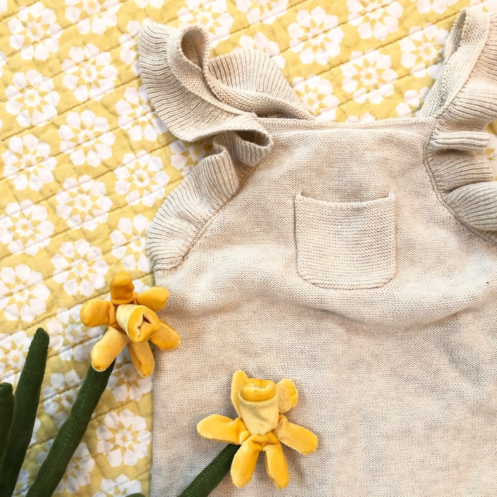 Zara Baby Ruffled Knit Overalls in Oatmeal